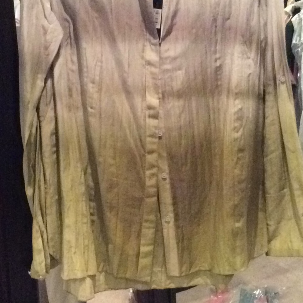 Elie Tahari Tie Dye gray green light weigh blouse, top Button Down Long Sleeve - Picture 6 of 11